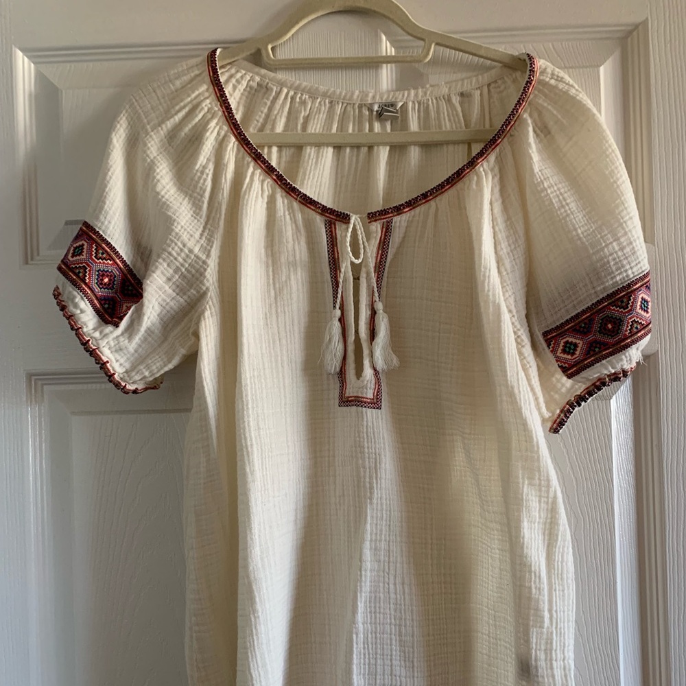 SOLD J.Crew Ivory Embroidered Boho Tunic Shirt Gauzy